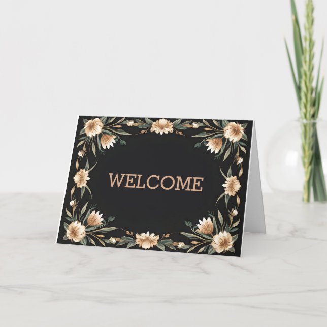 Personalized Brown Swirl Boarder Welcome Card (Front)