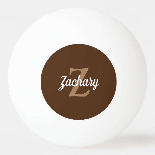 Personalized Brown Tan Retro Monogram Ping Pong Ball (Front)