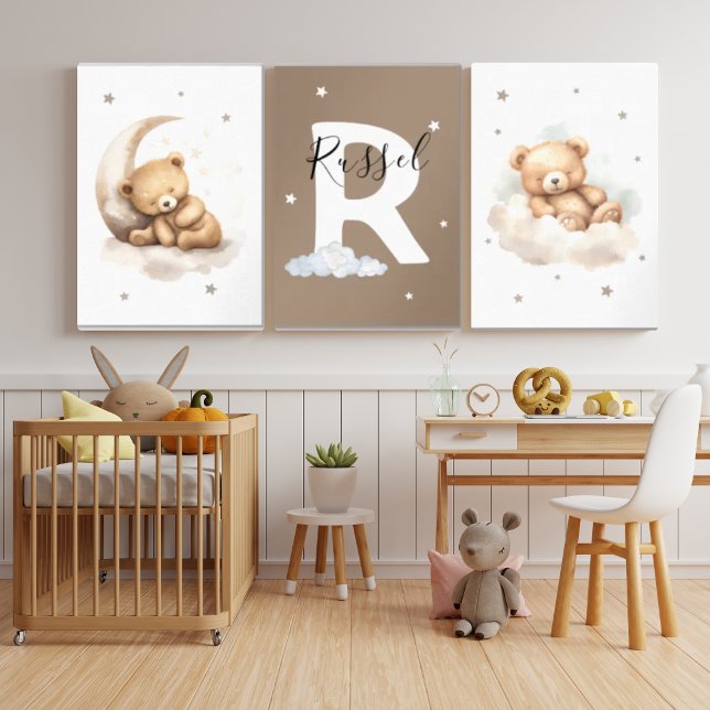 Personalized Brown Teddy Bear Nursery Poster Set (Creator Uploaded)