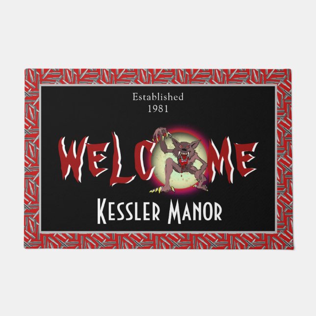 Personalized Brown Werewolf Full Moon Halloween Do Doormat (Front)