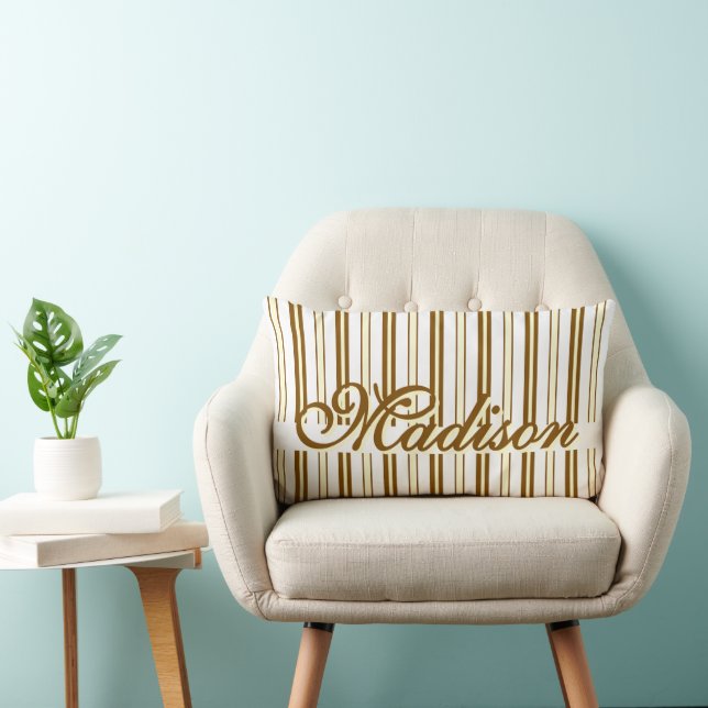 Personalized brown &white stripes pattern lumbar pillow (Chair)