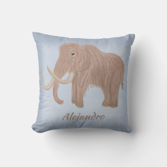 Personalized Brown Woolly Mammoth Illustration Throw Pillow (Front)