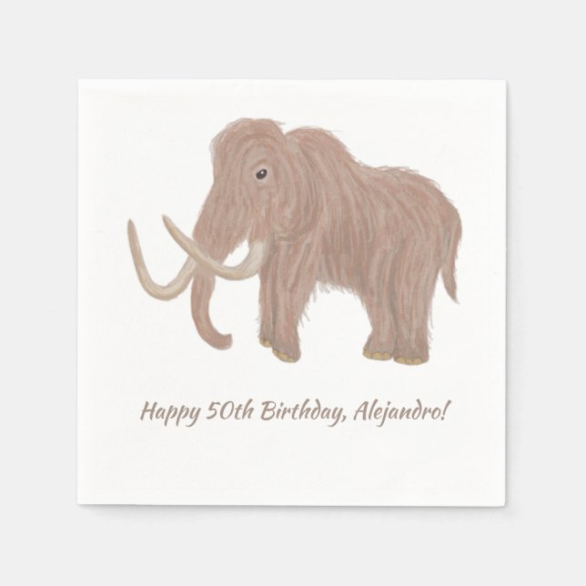 Personalized Brown Woolly Mammoth Party Napkin (Front)