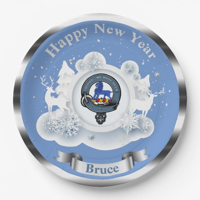 Personalized Bruce Clan Badge Winter Paper Plate (Front)