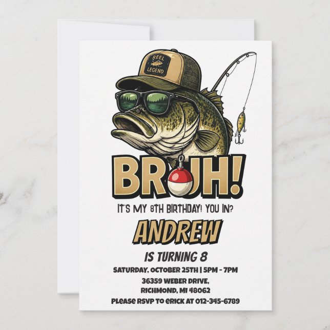 Personalized Bruh Fishing Birthday Invitation (Front)