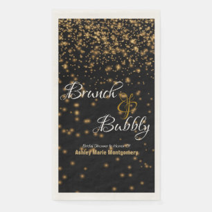 Personalized Brunch Bubbly Gold Confetti On Black Napkin