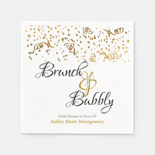 Personalized Brunch Bubbly Gold Confetti on White Napkin