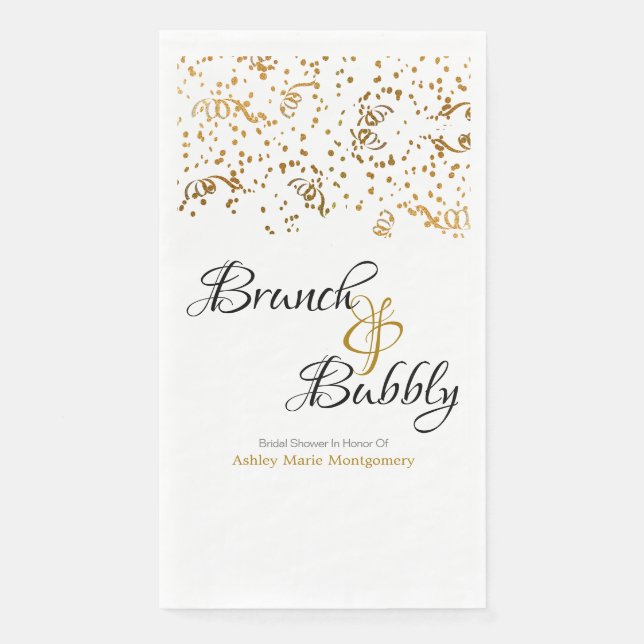 Personalized Brunch Bubbly Gold Confetti Streamers Napkin (Front)