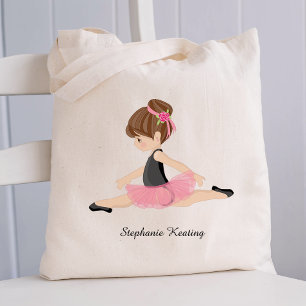 Personalized Brunette Ballerina in Pink Tote Bag