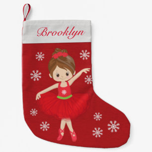 Personalized Brunette Christmas Ballerina Small Christmas Stocking