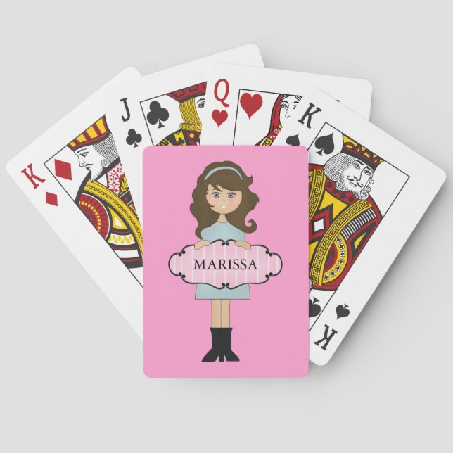 Personalized Brunette Girly Playing Cards (Back)