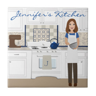 Personalized Brunette Kitchen Cook Tile