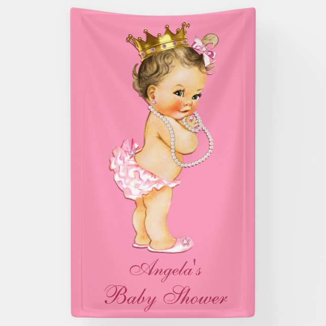 Personalized Brunette Little Princess Baby Shower Banner (Vertical)