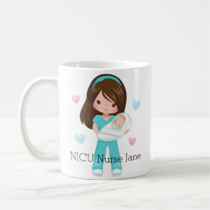 Personalized Brunette NICU Nurse with Baby Coffee Mug