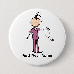 Personalized Brunette Stick Figure Nurse Button
