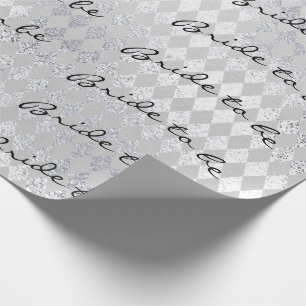 Personalized Brush Bride to be Silver Diamond Cut Wrapping Paper