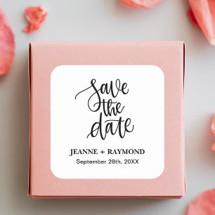Personalized Brush Lettered Save the Date Wedding Square Sticker