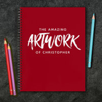 Personalized Brush Script Red Sketchbook Notebook