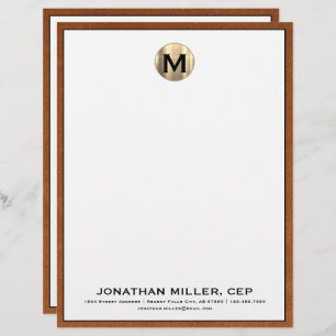 Personalized Brushed Gold Monogram Letterhead