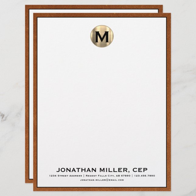 Personalized Brushed Gold Monogram Letterhead (Front/Back)