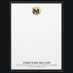 Personalized Brushed Gold Monogram Letterhead<br><div class="desc">Elevate your professional image with this personalized luxury monogram letterhead. The design features a brushed gold medallion initial at the top, with your name and contact information in classic block typography on a clean white background, trimmed in black leather print. Perfect for adding a touch of sophistication to your correspondence....</div>