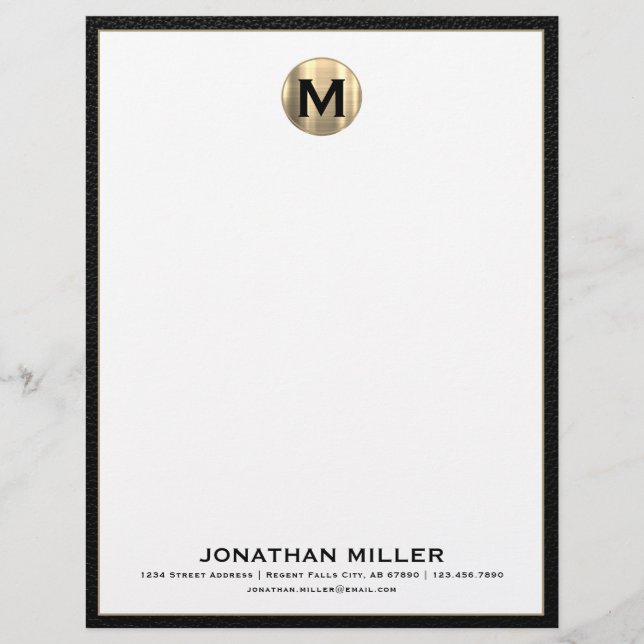 Personalized Brushed Gold Monogram Letterhead (Front)