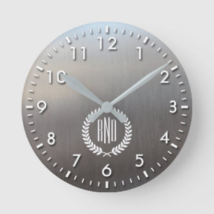 Personalized Brushed Metal Look Aluminum Round Clock
