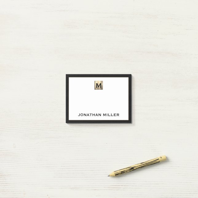 Personalized Brushed Metal Monogram Black White Post-it Notes (On Desk)
