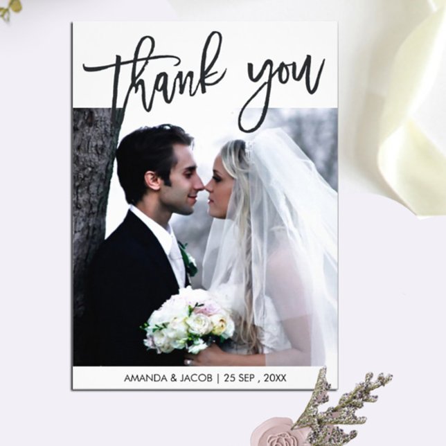 Personalized Brushed Wedding Photo Thank You Card (Creator Uploaded)