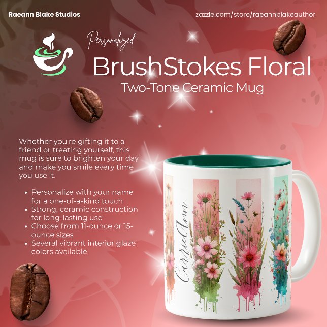 Personalized Brushstrokes Floral Design  Two-Tone Coffee Mug (Creator Uploaded)