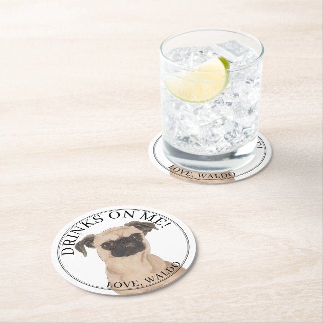 Personalized Brussels Griffon Dog Wedding Round Paper Coaster (Insitu)