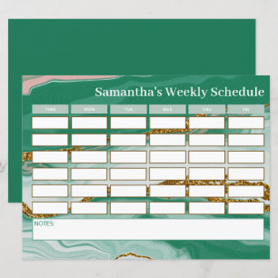 Personalized Budget Green Marble Class Schedule