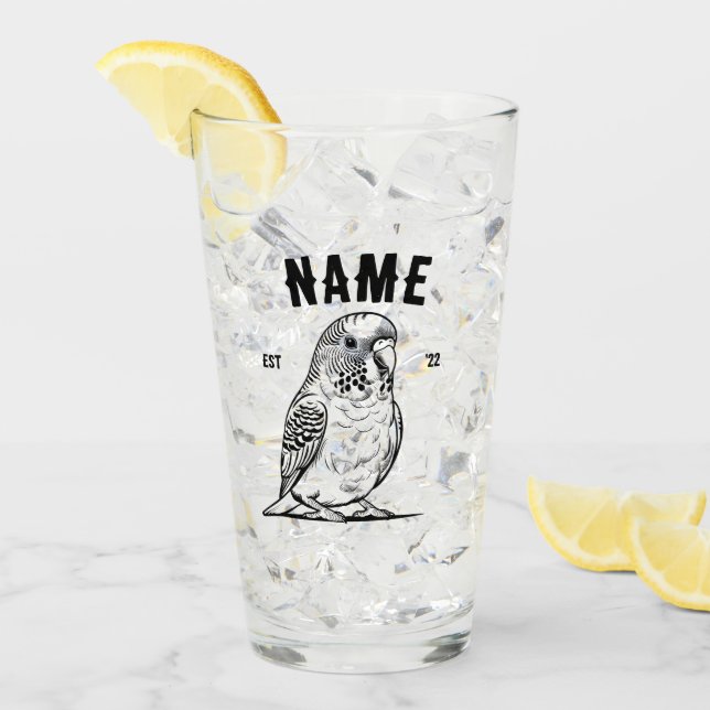 Personalized Budgie Glass Cup | Custom Bird Lover  (Front Ice)
