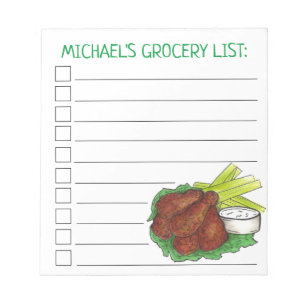 Personalized Buffalo Chicken Wings Grocery List Notepad