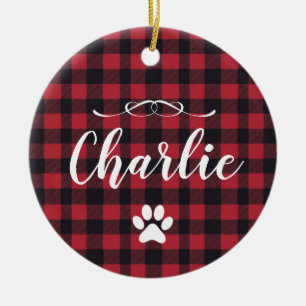 Personalized buffalo mantle christmas puppies ceramic ornament