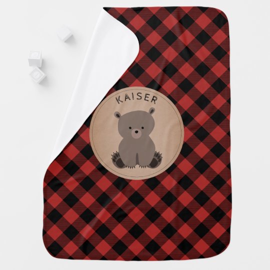 Personalized Buffalo Plaid Bear Cub Baby Blanket Zazzle.ca