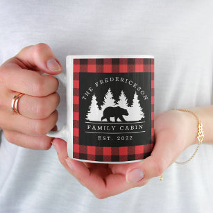 Personalized Buffalo Plaid Bear Forest Cabin  Coffee Mug