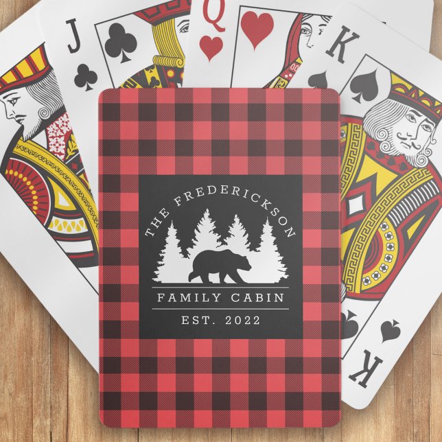Personalized Buffalo Plaid Bear Forest Cabin  Playing Cards (Creator Uploaded)