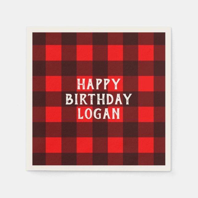 Personalized Buffalo Plaid Birthday Party Napkin (Front)
