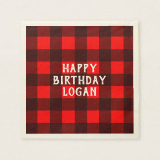 Personalized Buffalo Plaid Birthday Party Napkin