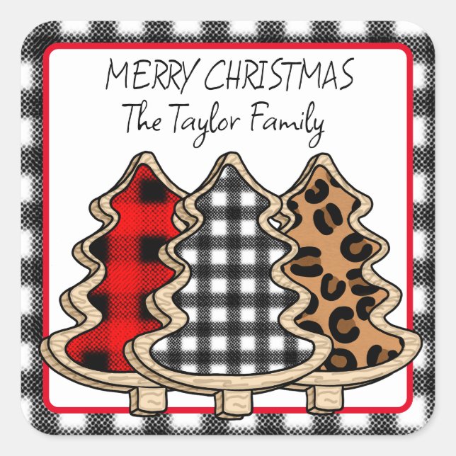Personalized Buffalo Plaid Christmas Square Sticker (Front)