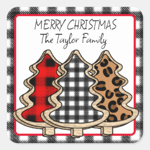 Personalized Buffalo Plaid Christmas Square Sticker