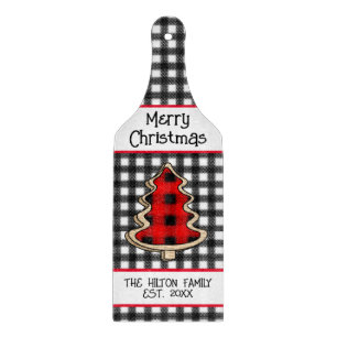 Personalized Buffalo Plaid Gingham Christmas Trees Cutting Board