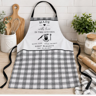 Personalized Buffalo Plaid Kitchen–Made with Love Apron
