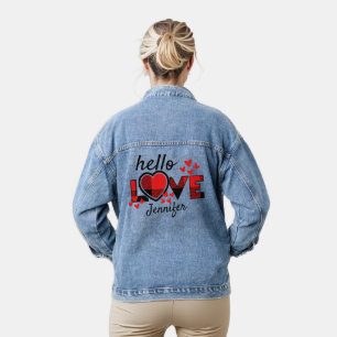 Personalized buffalo plaid love Valentine's day Denim Jacket