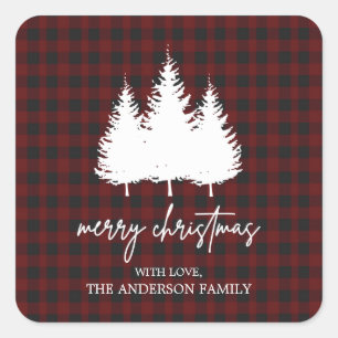 Personalized Buffalo Plaid Merry Christmas  Square Sticker