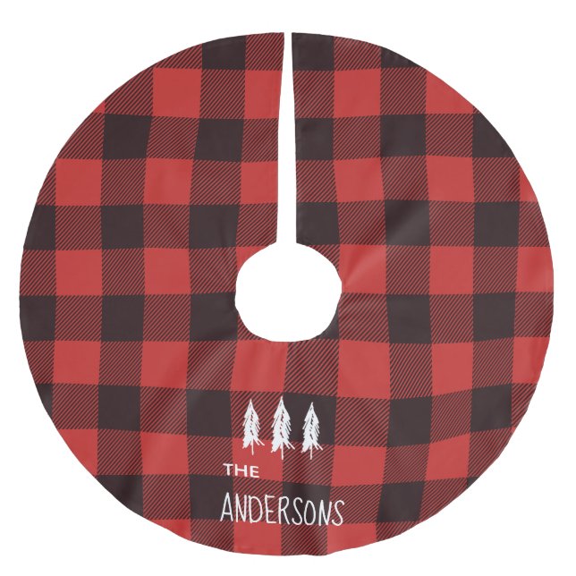 Personalized Buffalo Plaid Rustic Country Brushed Polyester Tree Skirt (Front)