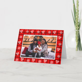 Personalized Buffalo Plaid Snowflake Family Photo Holiday Card