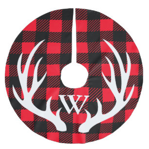 Personalized - Buffalo Plaid & White Deer Antlers Brushed Polyester Tree Skirt