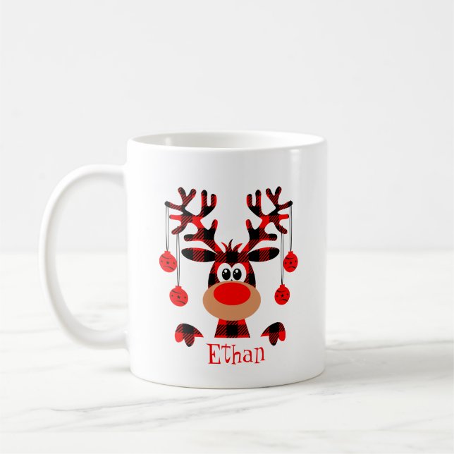 Personalized Buffalo Red Reindeer  Coffee Mug (Left)